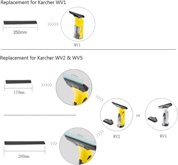 Karcher WV2 WV5 Kompatible Vindusvasker Erstatningsblader 2-pakning 280mm Skrape Reservedeler[JUN]