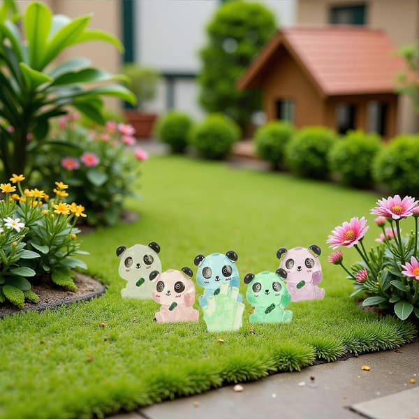 Natlysende Panda Mini Harpiksfigurer til Dekoration 1 Sæt Blandede Farver-FX-