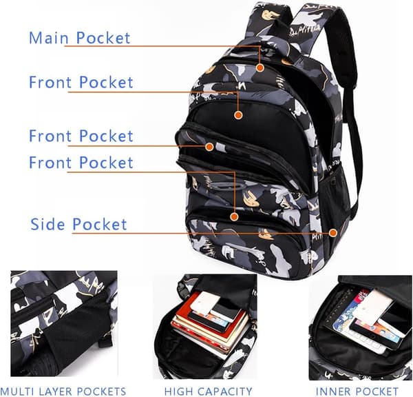 Student Backpack Lightweight, Durable, Large Capacity Camouflage Backpack (Green)