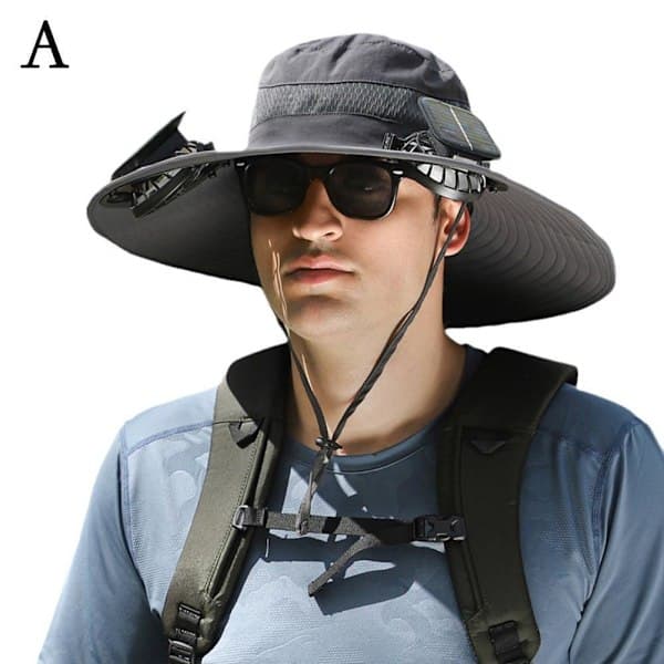 Solhat med bred skygge og 2 solcelleventilatorer, fiskehat til mænd, solcelleventilator fiskehatte, 3 hastighedsjusterbar ventilatorhat B one B one B one