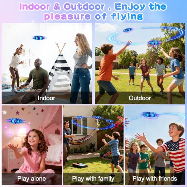 Flyvende bold, Boomerang drone, UFO-fly med farvede lys (blå)