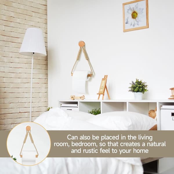 Nautical Rope Towel Holder, Self-Adhesive Suction Cup, Wood & Rope
