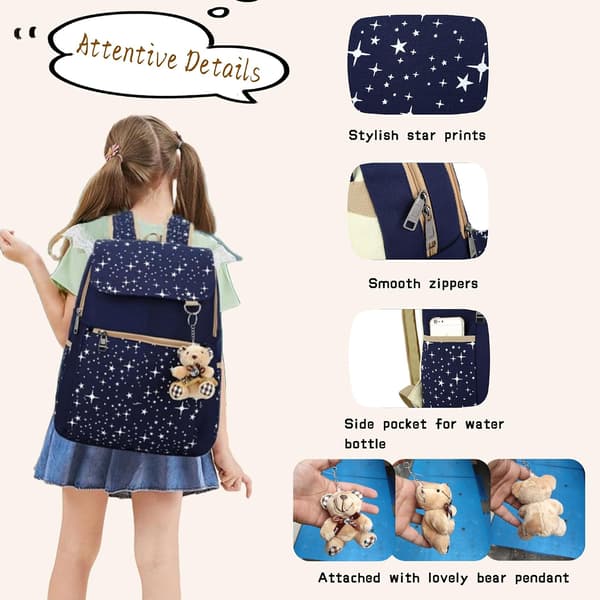 Elementary School Backpack 3-piece Set with Lightweight and Cute Star Backpack for Girls, Kids Backpack Purple