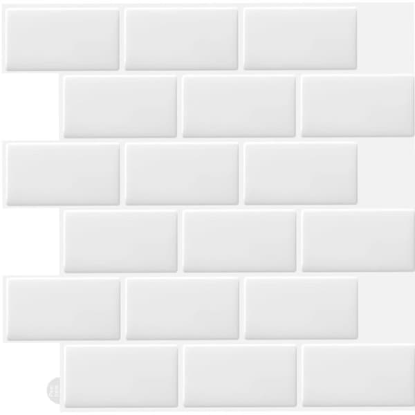 10 valkoista itseliimautuvaa 3D-seinälaattaa keittiöön ja kylpyhuoneeseen (30,5 x 30,5 cm)