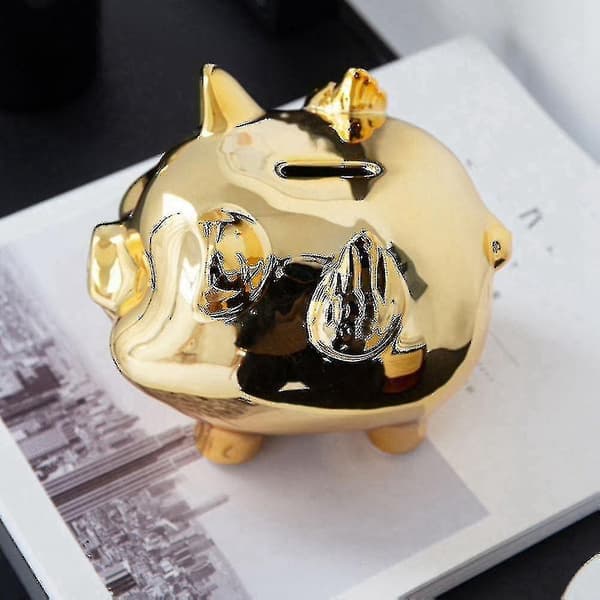 Ceramic Gold Piggy Bank Cute Creative Home Decor, Gold Pig