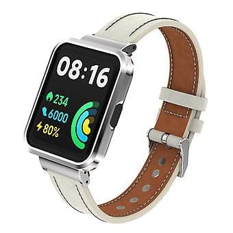 Lærreim for Xiaomi Redmi Watch 2 (Varm Hvit Sølvveske)