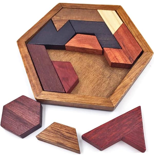 Heksagon Tangram Puslespill Tre Hjerneoppgave for Barn og Voksne Cha