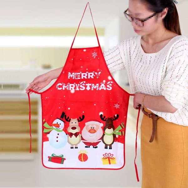 Juleforklæde med julemand, elg og snemand print, festligt dekorationsforklæde til julemiddage, madlavning, bagning, håndarbejde
