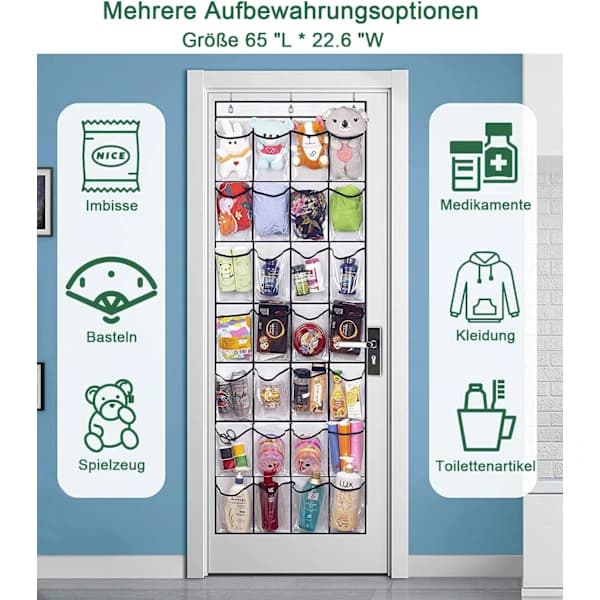 Skoforvaring over døren med 28 store netlommer, ventileret non-woven hængeopbevaring til garderobe, klar Clear