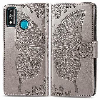 Skinnveske til Huawei Honor 9X Lite Sommerfugl Kjærlighet Blomst (Grå)