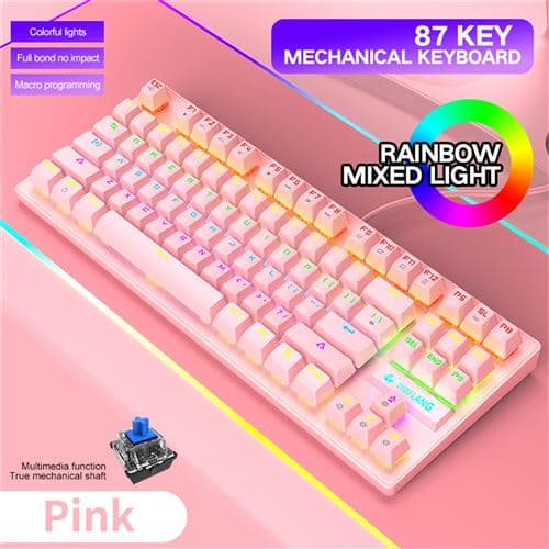 Mekanisk spilltastatur med 87 taster - Rosa-FY-