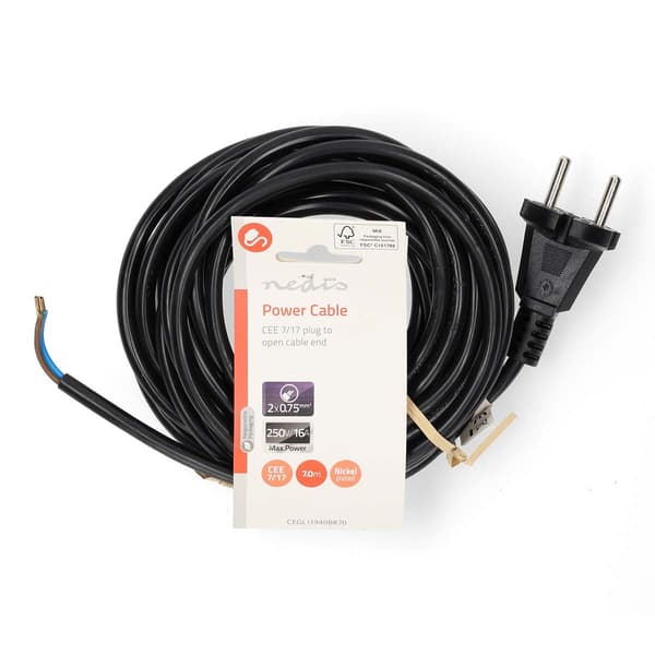 Støvsuger strømledning | 7.00 m | CEE 7/17 | 250 V AC | 16 A | Svart | PVC Svart