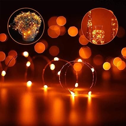 2-pack orange LED string lights battery operated 3 m 30 LED copper wire firefly small star string lights