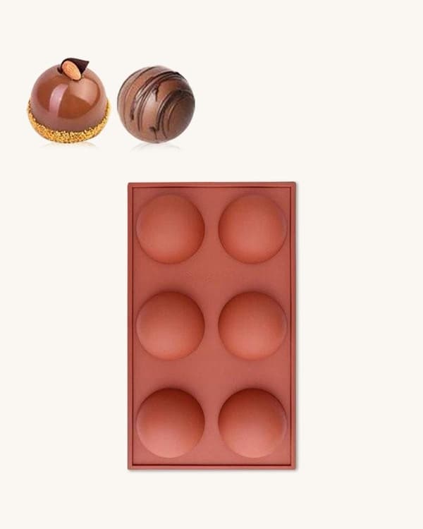 6 Halvkule Silikonform Halvkule Kuppel Mousseform Sjokoladebombe Pralinform Kuppel Brun brown