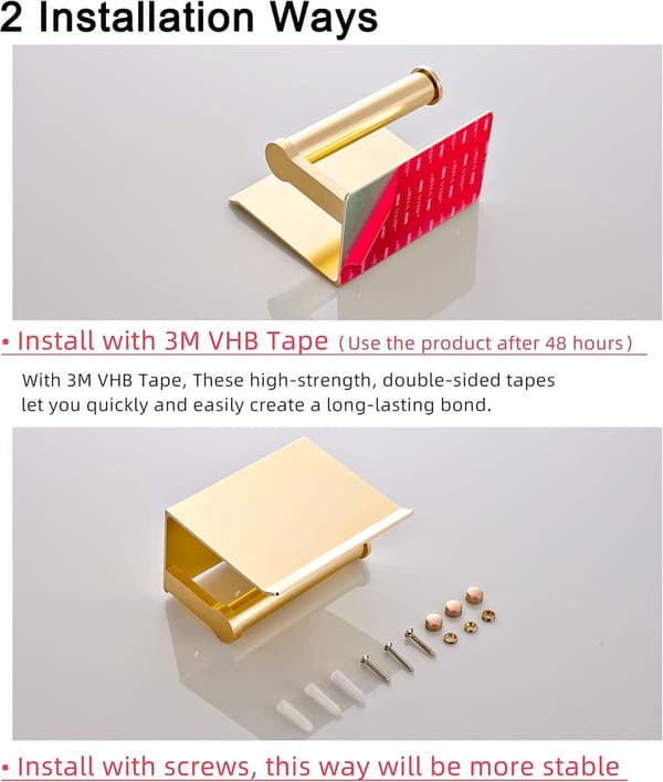 Gold Aluminum Toilet Paper Wall Holder with Storage Box - 3M Self-Adhesive, No Drilling