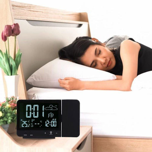 Digital Projektionsväckarklocka med väderstation, termometer och hygrometer för sovrum 230V