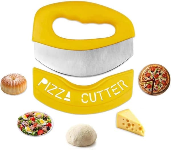 pc Pizzakutter med lokk, deigskrape, pizzaredskap, skarp matpizzaspade, gult kjøkkentilbehør for grilling av deigmat