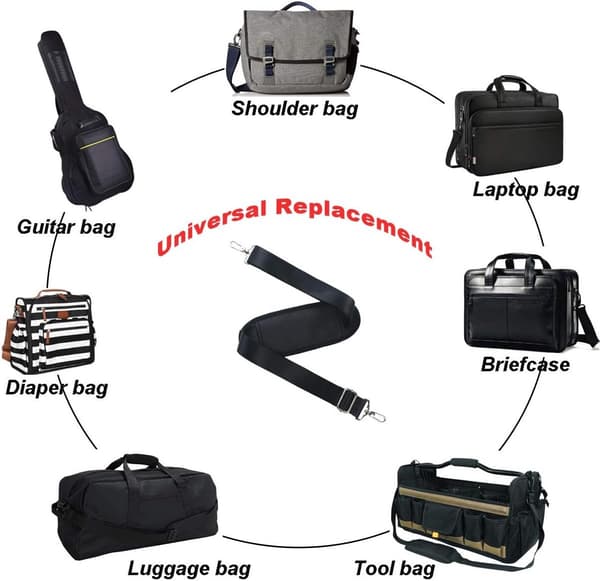 Adjustable Shoulder Strap, Black, 133x3.8cm, Replacement for Laptop and Crossbody Bags