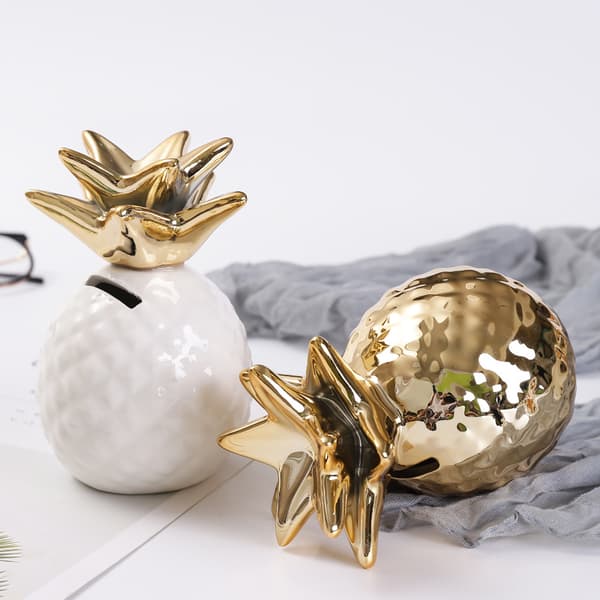 Keramisk ananas sparegris sparebøsse kreativ guld ananas