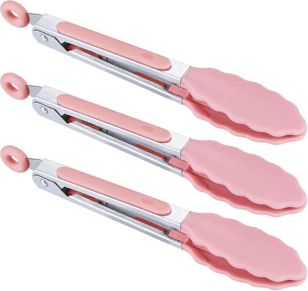 Silikone Serveringstænger 21cm Sæt Med 3 - Pink Bøftænger Grilltænger Pink Buffettænger-God