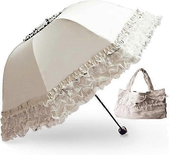 Prinsess Blonde Vintage Blonde UV Solparasol Sammenfoldelig 3D Blomsterbroderi Paraply 3 Sammenfoldelig Blå Regnfuld