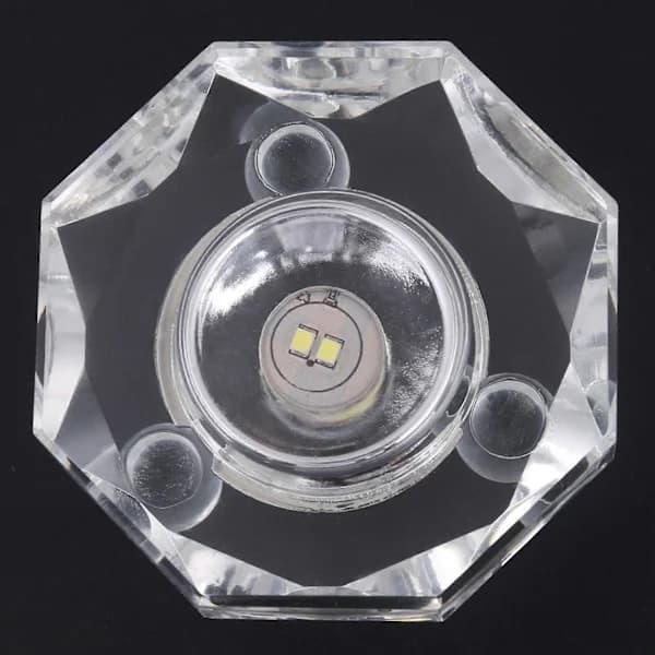 Klar LED-lampe, hvitt krystallglass, rund displaybase, stativ, med australsk adapter