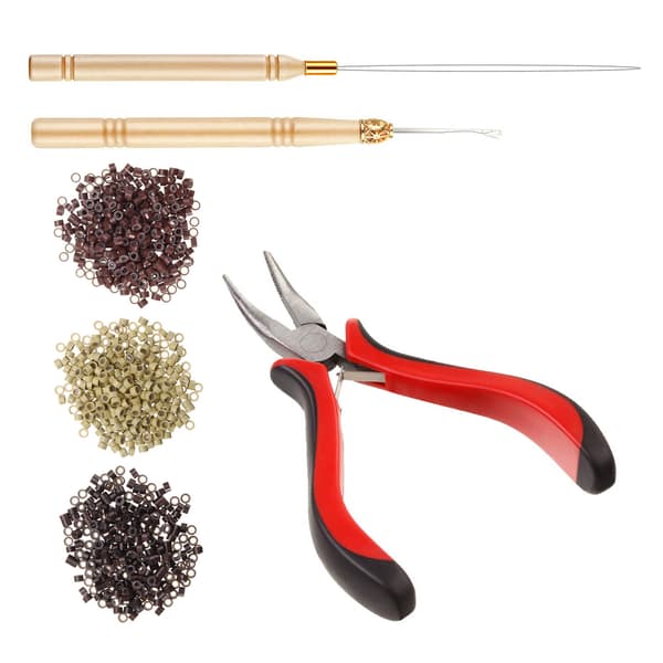 Hair Extension Tool Kit Set Silicone Micro Rings Links with Pliers Pull Hook Needle Loop Thread