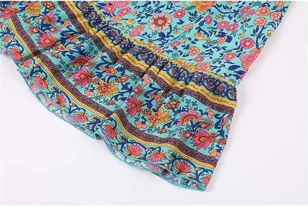 [LD] Dame Boho Blomstret Mønstret Elastisk Høyt Liv Plissert A-linje Midi Skjørt blå