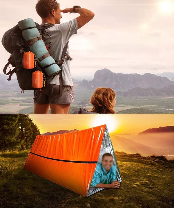 Lightweight Emergency Tent, 1-2 Person Survival Sleeping Bag, Orange