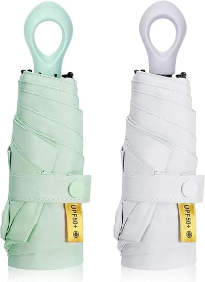 2 stk Mini Sol Reise Paraply for solbeskyttelse UPF 50 UV Ringhåndtak Blokkerer Stormsikker Sammenleggbar Reise Paraply