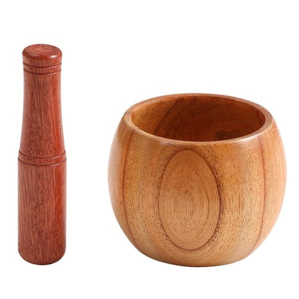 1 set garlic mortar environmentally friendly high durability wood manual garlic press crusher mortar set for home L L