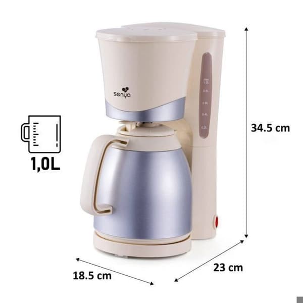 SENYA Isoleret Kaffekande Enkel kaffe 1L, Permanent Filter og Drypfrit System, Automatisk Slukning Grädde