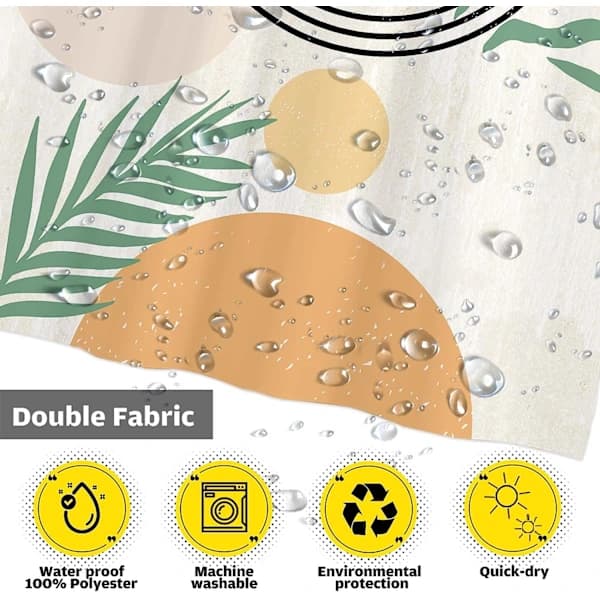 Abstract Shower Curtain Boho Arch Sun Beige Modern Minimalist Home Bathtub Set with 12 Hooks Washable Durable Polyester