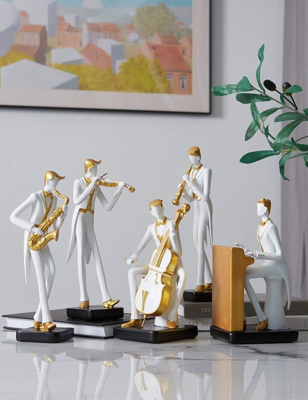 Kunstnerfigur Skulptur Musikalsk Statue Dekor Harpiks Piano Gave 26cm, saksofon