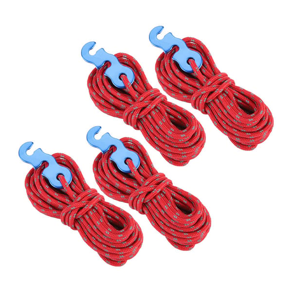 4pcs Set Reflective Tent Wind Rope Camping Line with S Ring Buckle Hook (Red)