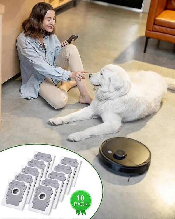 10 støvsugerposer for Irobot Roomba I7 I7+ I3 I3+ I4 I4+ I6 I6+ J7 J7+ I8 I8+s9 S9+ E5 E6 E7 Clean Base, erstatningsstøvpose for tilbehør
