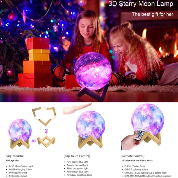 8cm, Shiny Galaxy Moon Lamp - Cool Night Light for Kids