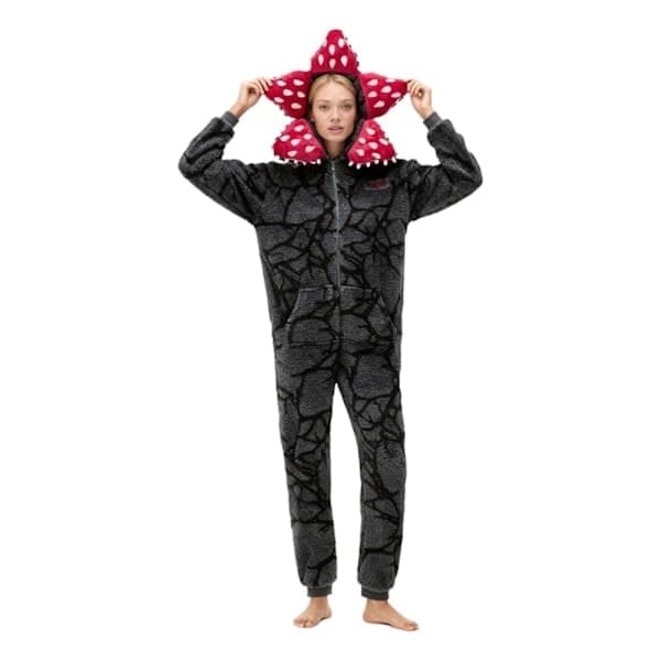 Stranger Things Demogorgon Plant Flannel Onesie Pyjamas, Sort Størrelse XL[JUN] XL XL