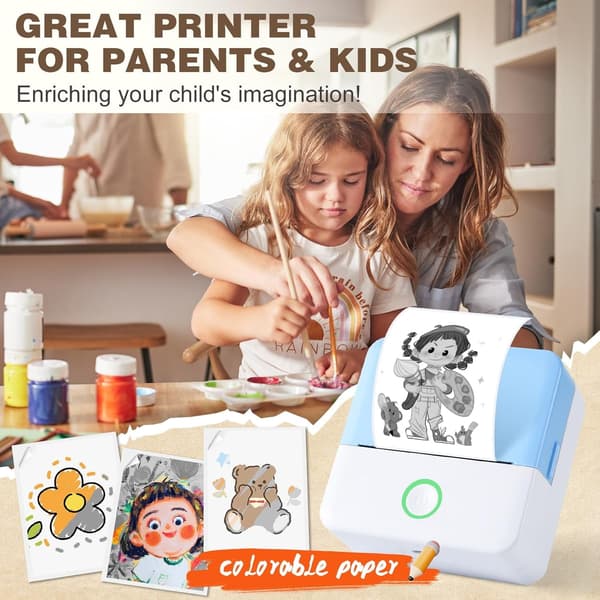 Minivarmeprinter, Trådløs Etikettprinter med Bånd, Kompatibel med iOS og Android Bluetooth