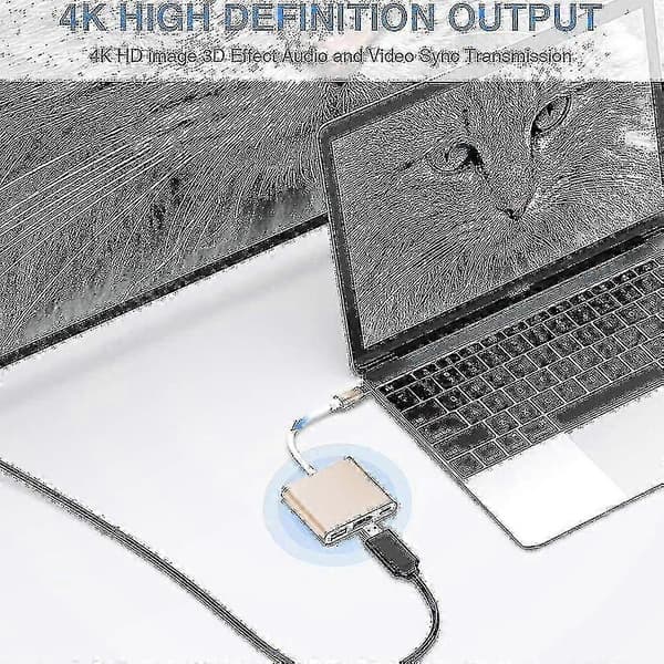 Typ C-adapter, USB 3.1-hubb (USB-C Thunderbolt 3-portkompatibel) till USB 3.0 HDMI