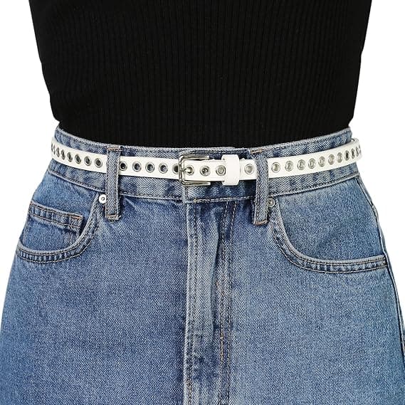 Grommetbælte Læder Skinny Plus Size Taljebælter til Kvinder Punk Rock Stil