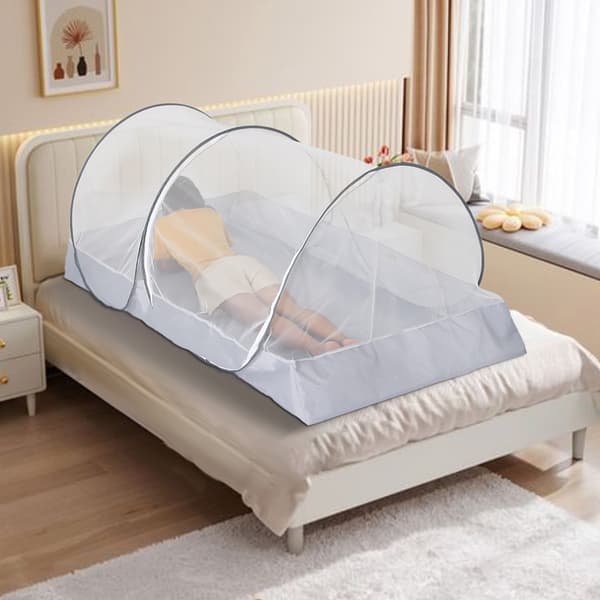 Portable Mosquito Net for Bed, Free Installation - Suitable for Camping, Nap, Patio (Large-Side Zipper (White Net))