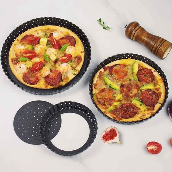 Non-stick Baking Sheet: Carbon Steel Loose Bottom Perforated Pizza Pan, Deep Design For Crispy Baking Tools, Easy Cleaning, Dishwasher Safe