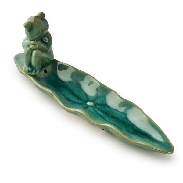 Ceramic Incense Holder MONDEX Frog 20 x 5.5 x 7.5 cm Green/Grey 1 pc