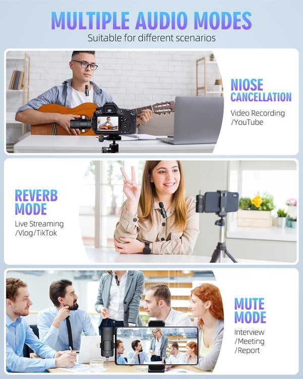 Wireless Lavalier Microphones for iPhone iPad Android Camera with Noise Reduction for Video Recording YouTube TikTok
