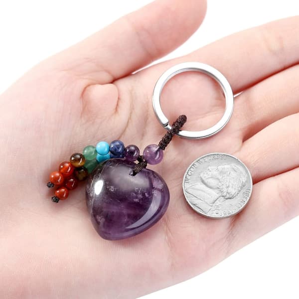 Naturlig Ametyst Hjerte Krystal Nøglering 7 Chakra Healing Ædelsten Nøglering Charm til Kvinder