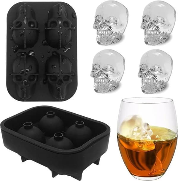 3 stk 3D silikon isbitform for hodeskaller, Halloween-isbitform formet som hodeskaller