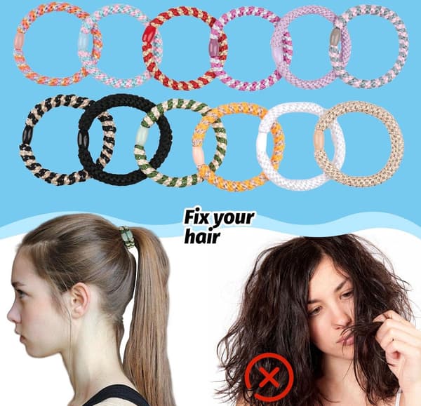 Allecto Plus - Förpackning med 12 elastiska hårband i olika färger, lämpliga för olika frisyrer