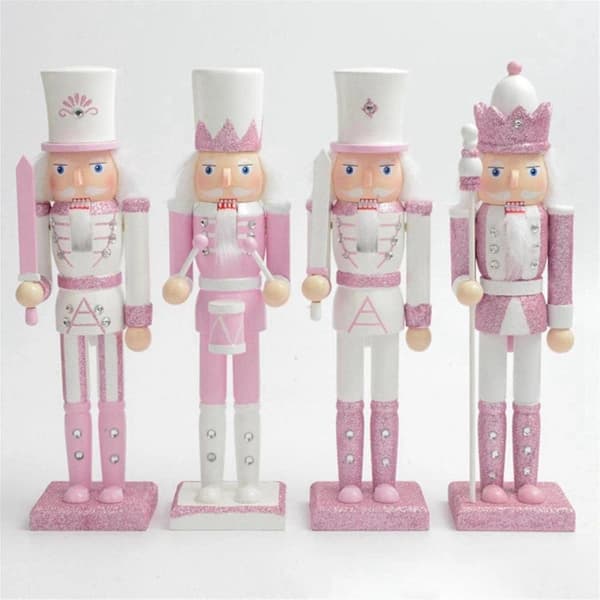 30 cm Rosa Trä Nötknäppare Figur med Vitt Hår och Strass - Dekorativ Docka
