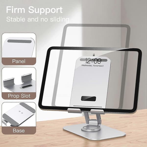 Nettbrettholder, justerbart roterende skrivebordsstativ med 360-graders roterende base, sammenleggbart, Galaxy Tab A8/A7 Lite, a
